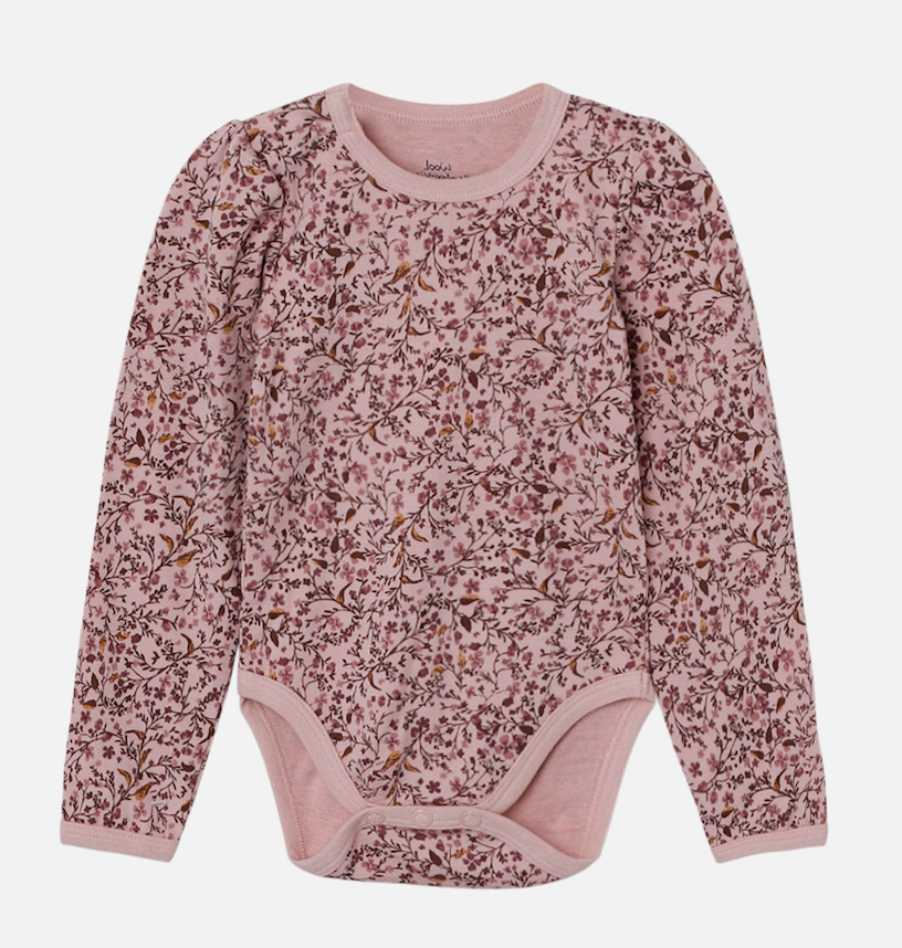 Hust & Claire, body Badia ull/bambus blomster rosa - Barneklr og Interir  AS